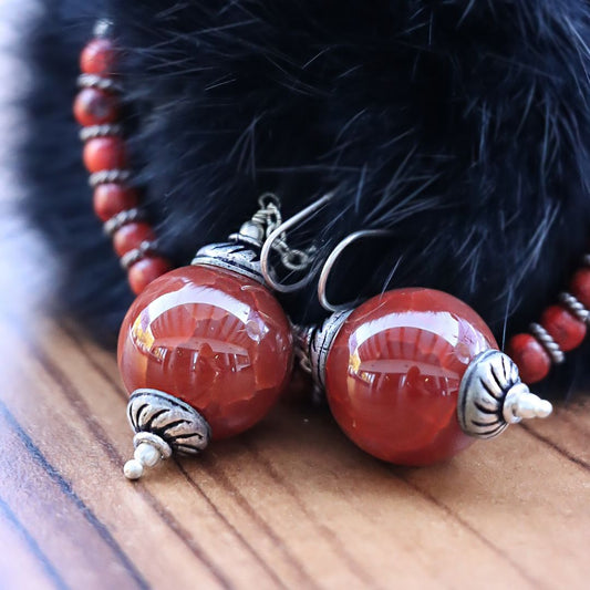 OOAK red Onyx sterling silver boho chic dangling earrings