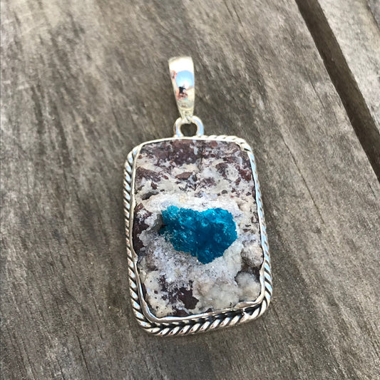 Handcrafted one-of-a-kind Cavansite gemstone sterling silver boho-chic pendant