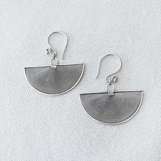 Half circle boho chic Hangetsu earrings made from genuine sterling silver 