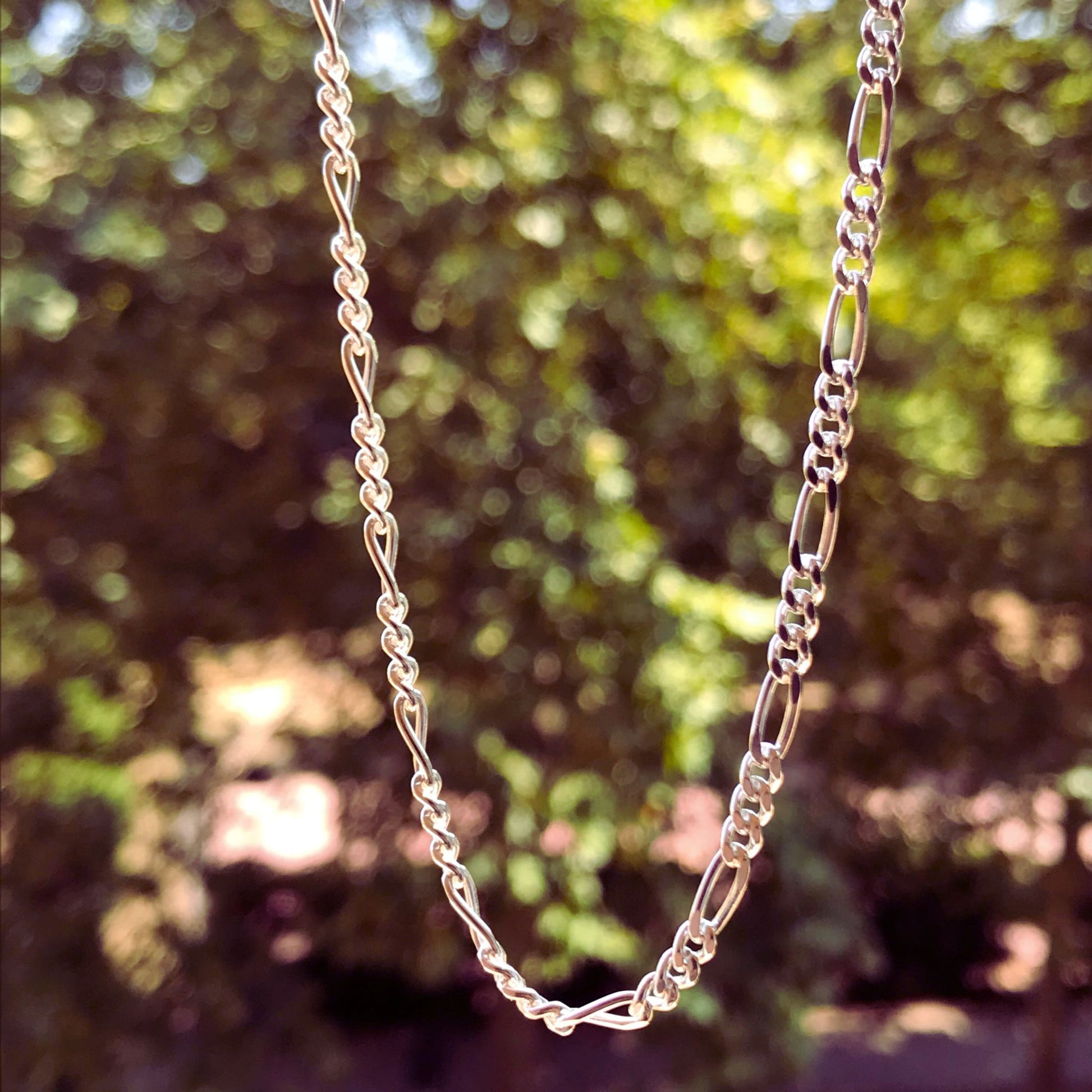 Classic sterling silver bohemian boho chic Figaro chain