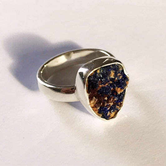 Handmade one-of-a-kind boho chic ring featuring an Azurite gemstone set in sterling silver