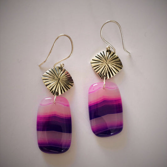 Handmade one-of-a-kind Botswana Agate gemstone dangling earrings made of sterling silver