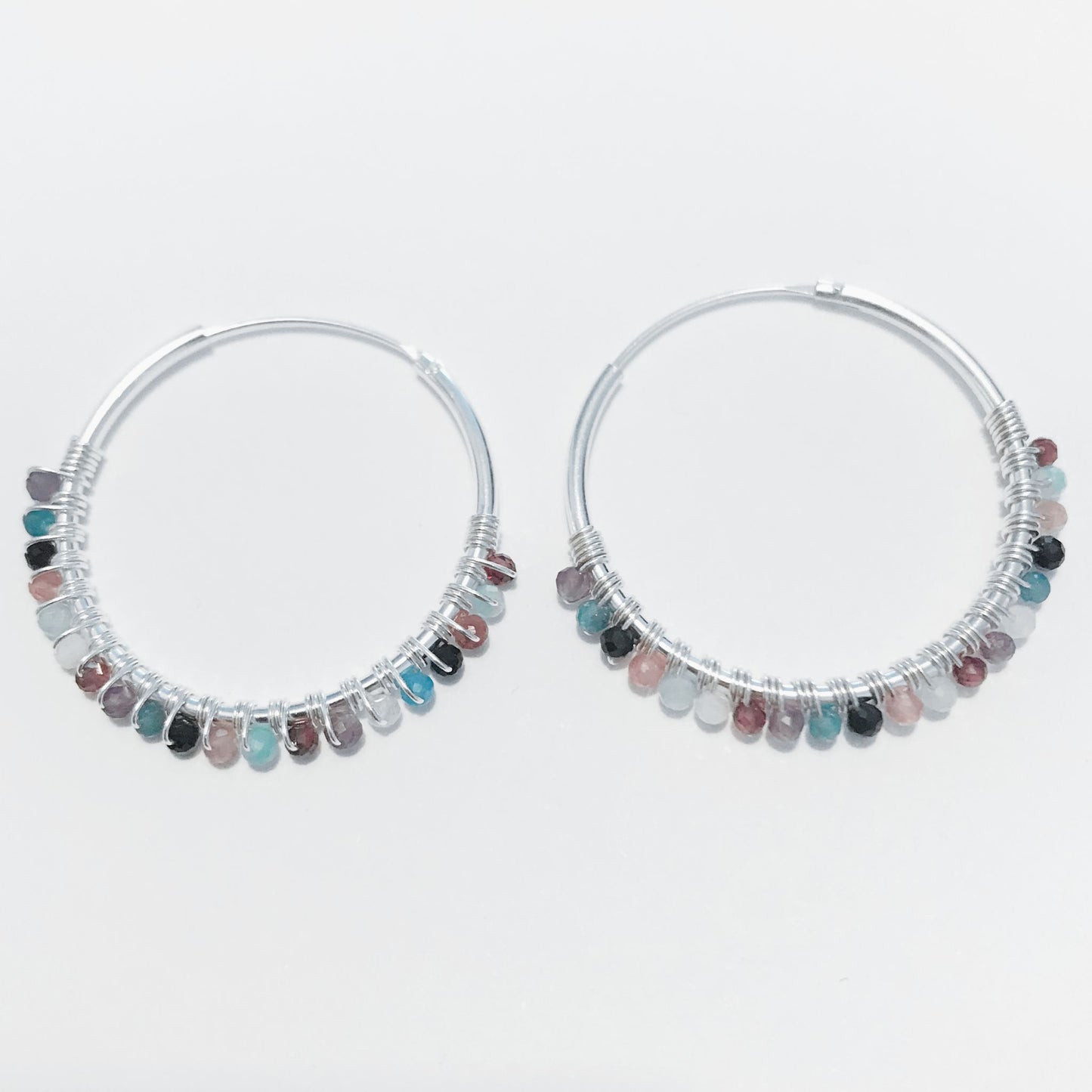 Bohemian boho chic Indriya hoops made of sterling silver and mixed gemstones